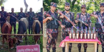 ময়মনসিংহ-শেরপুর সীমান্তে বিজিবির অভিযানে ১৩ লাখ টাকার মালামাল ও মাদক উদ্ধার